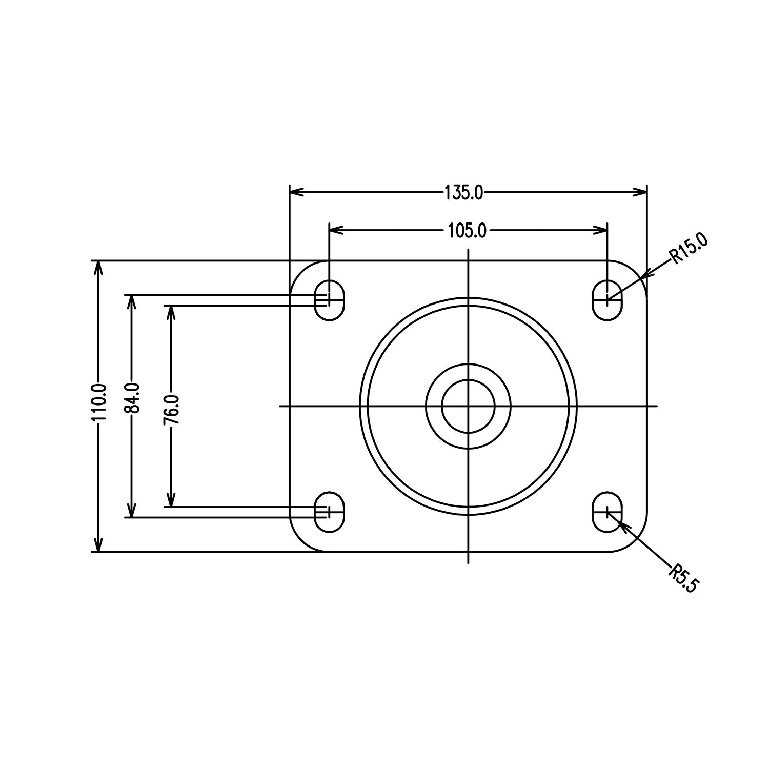 sketch Braked castor 160 mm, total stop brake, PA6-wheel