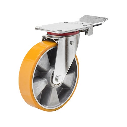Braked castor 160 mm, total stop brake, PU-tyre, f 1