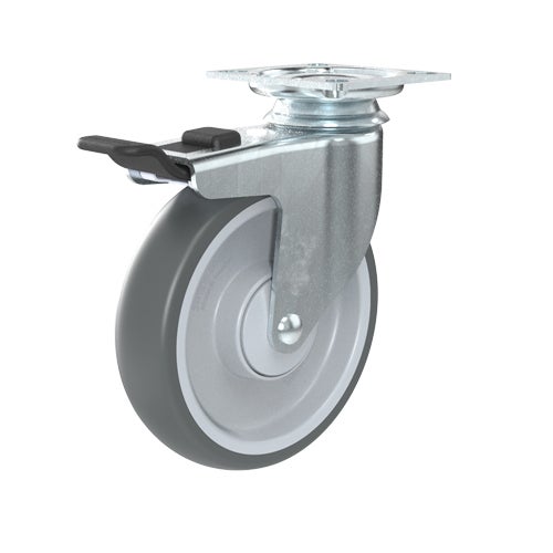 Lenkrolle 125 mm, grau TPE-Laufbelag, Totalfestste 1