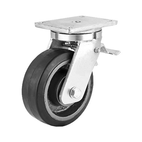 Braked castor 200 mm, total stop brake, elastic ru