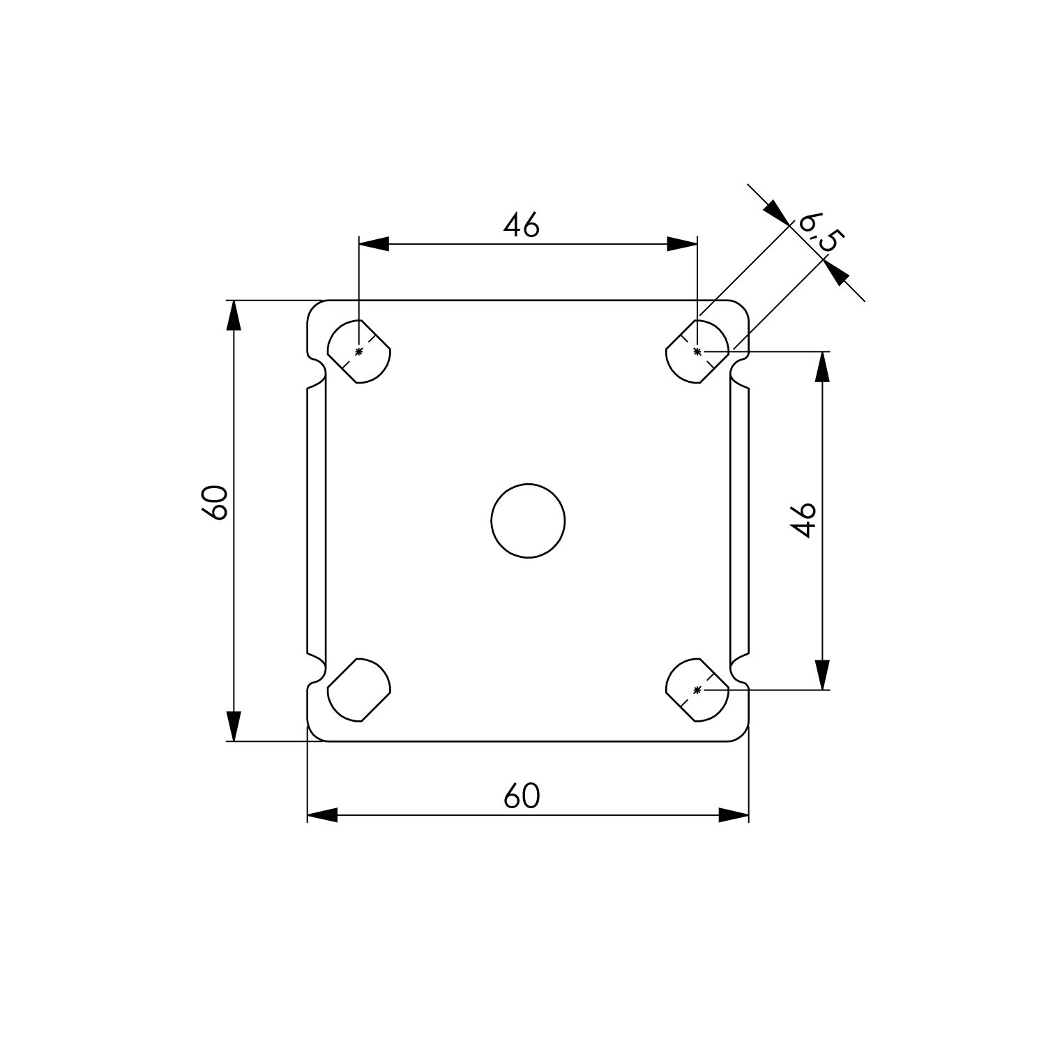 skica Fast hjul 100 mm TPE-bana PL60X60