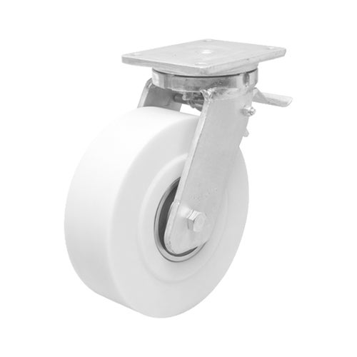 Braked castor 200 mm, total stop brake, PA6G-wheel