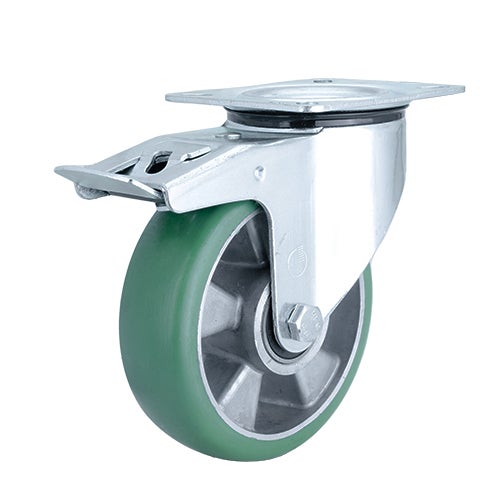 Braked castor 160 mm, El/Green/Con PU/CI-wheel 1
