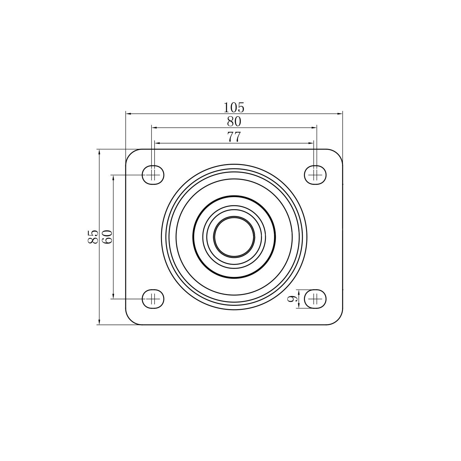Braked castor 100 mm, total stop brake, elastic co