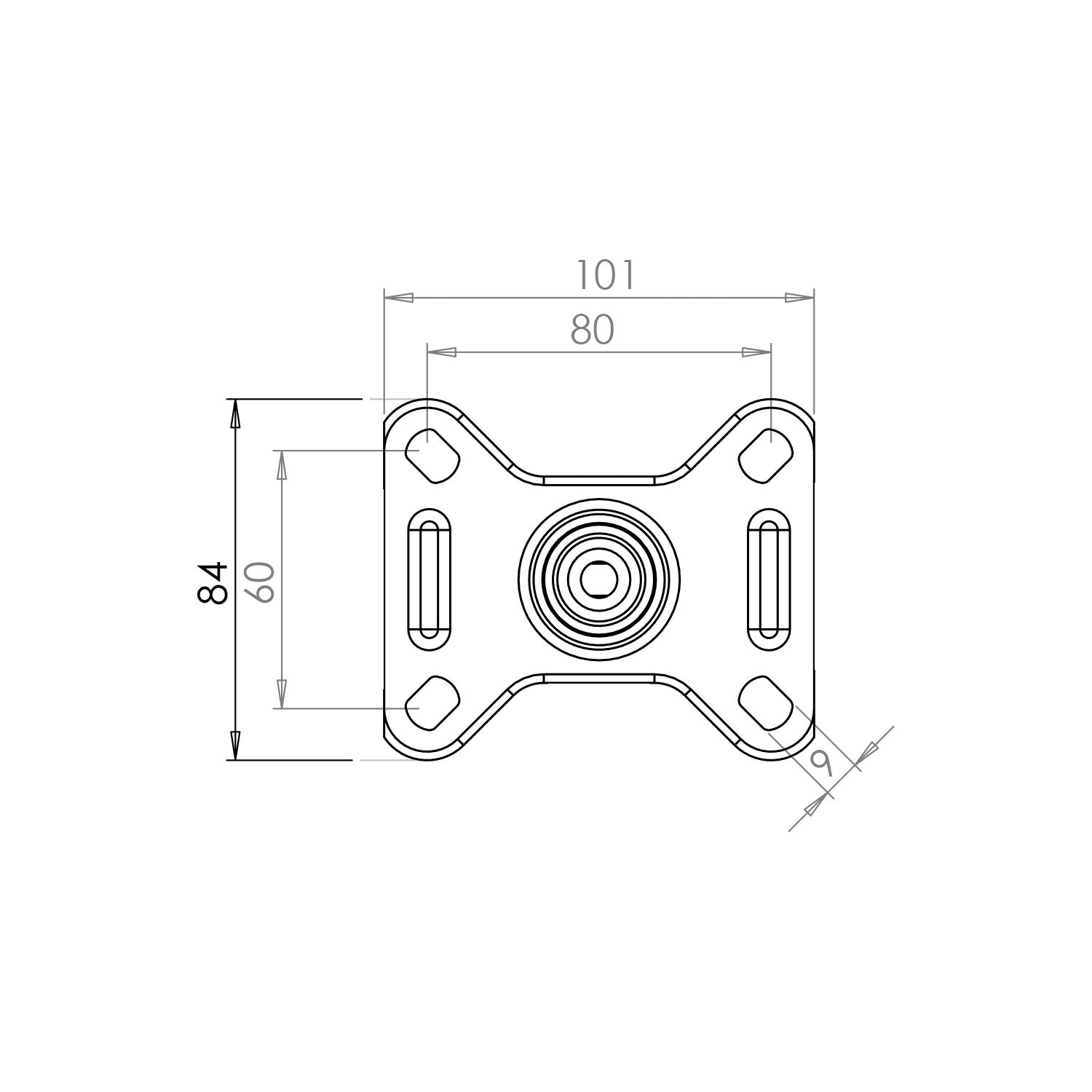 sketch Fixed bracket 80 mm, stainless