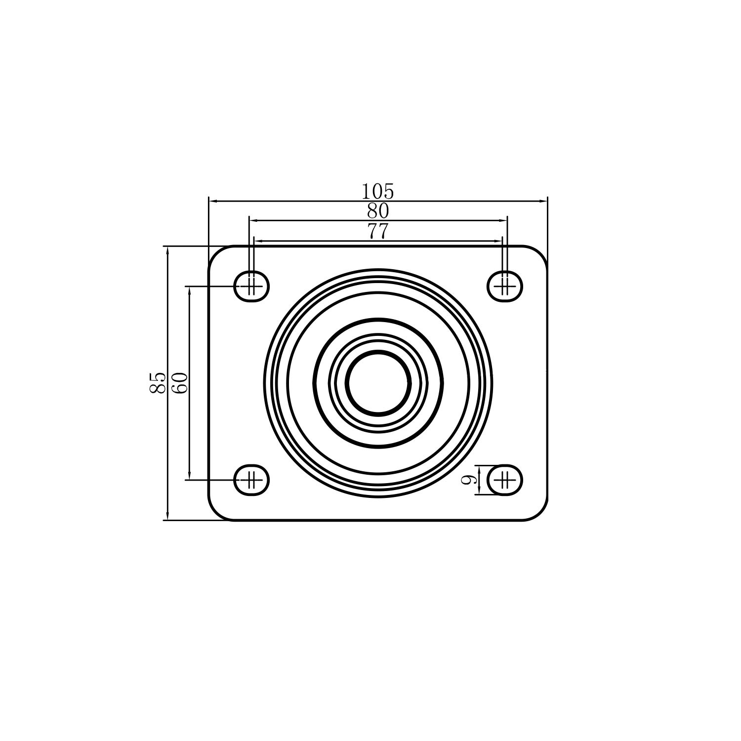 Braked castor 125 mm, total stop brake, TPU-tyre