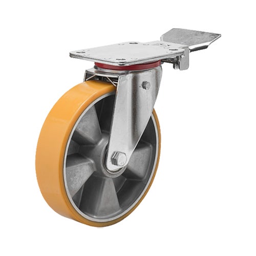 Braked castor 200 mm, total stop brake, PU-tyre, f 1