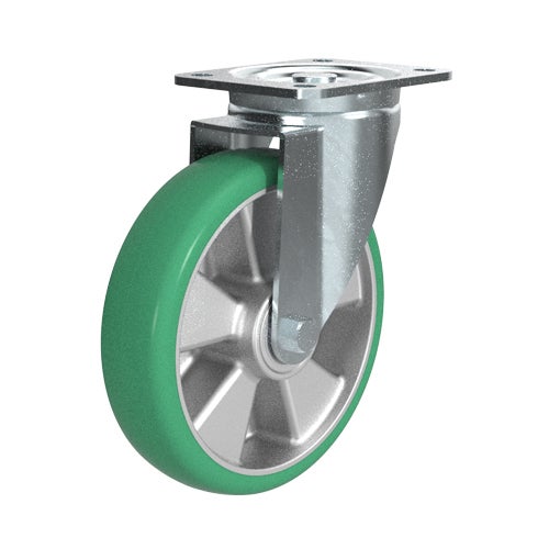 Swivel castor 200 mm, elastic convex PU-tire 1