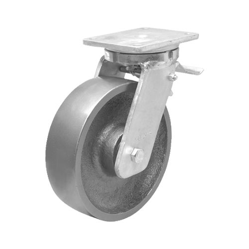 Braked castor 200 mm, total stop brake, steel-whee
