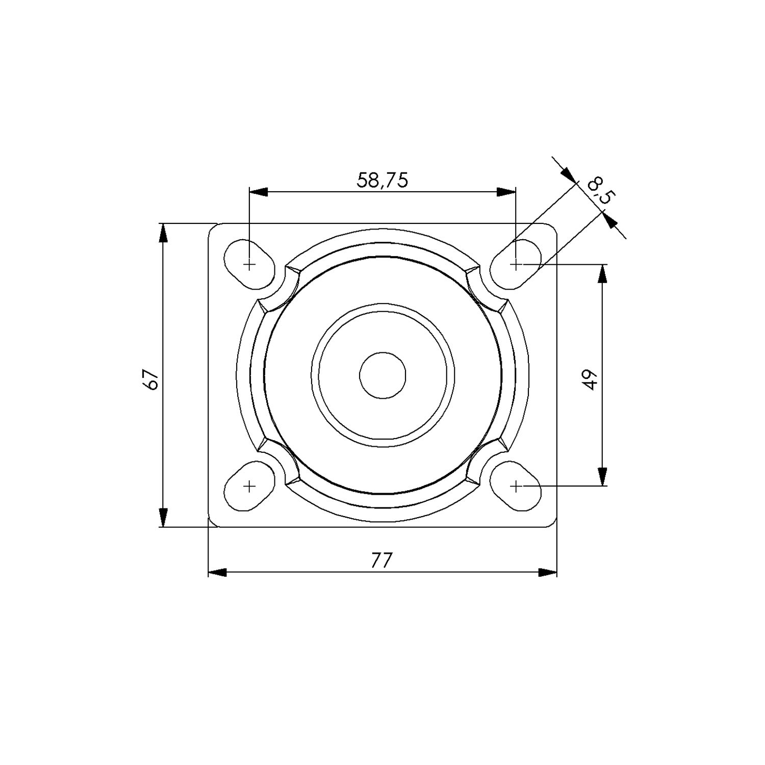 skica Točak za okretanje 125 mm, TPE traka