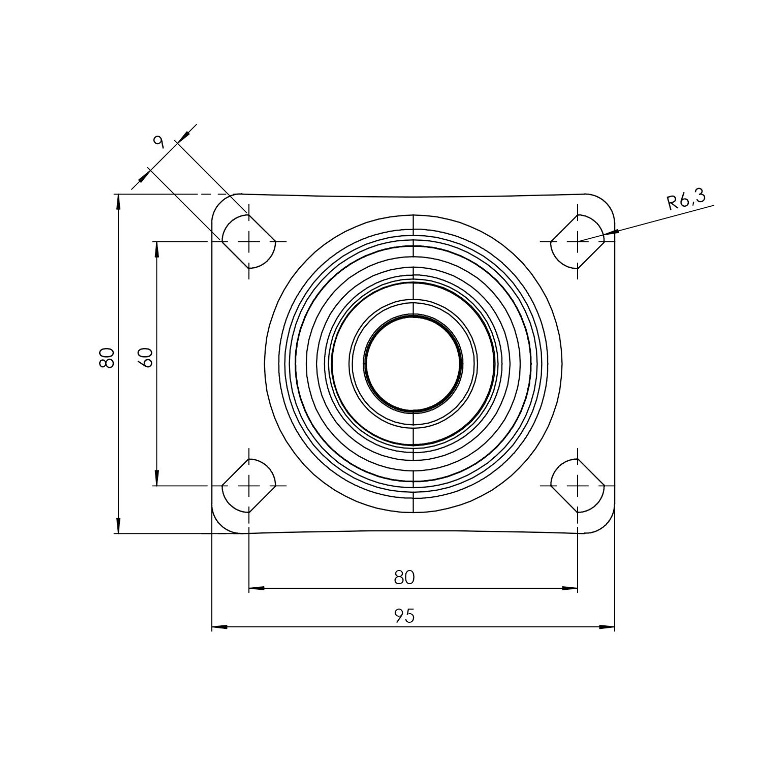 sketch Swivel bracket 80 mm, stainless