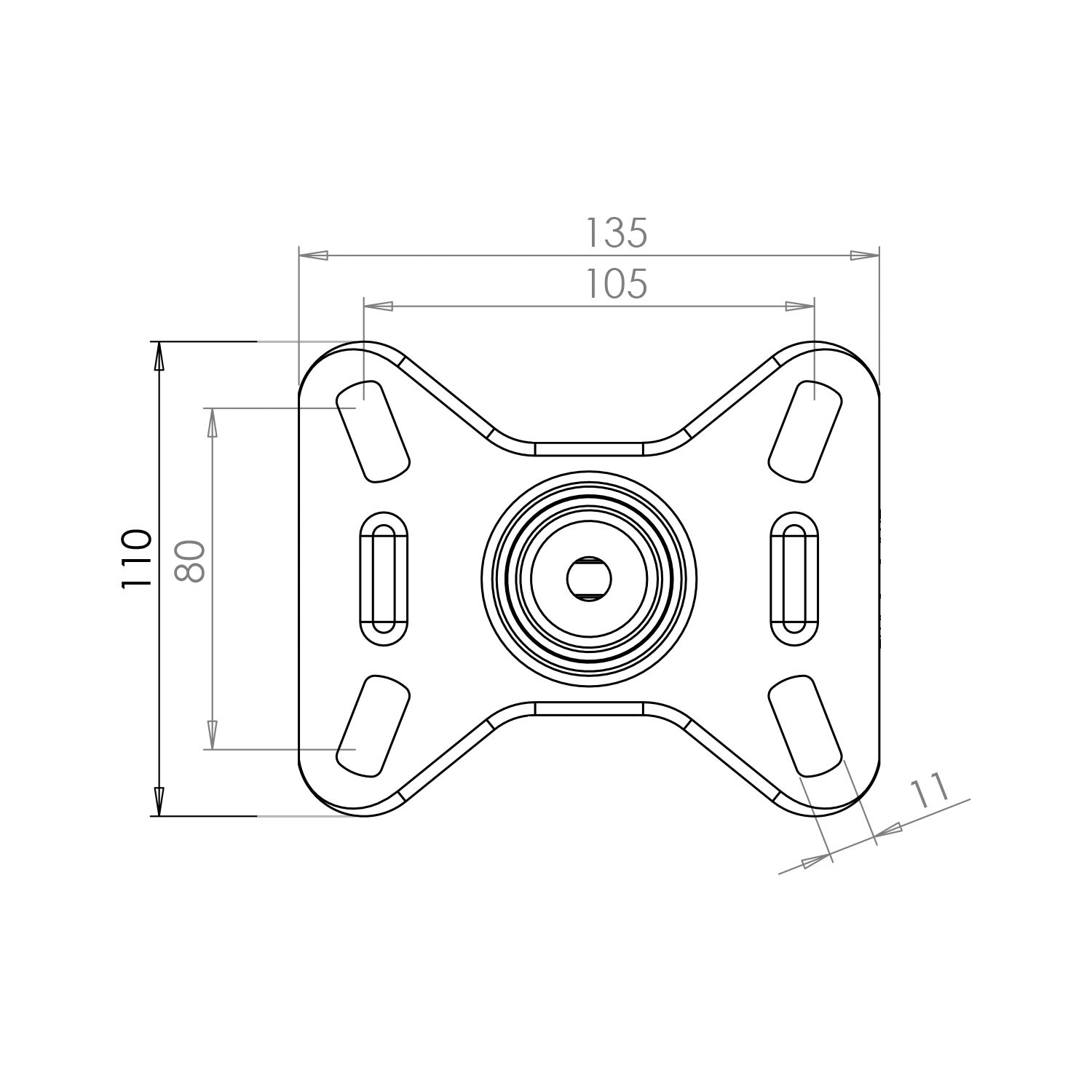 sketch Fixed bracket 160 mm, stainless