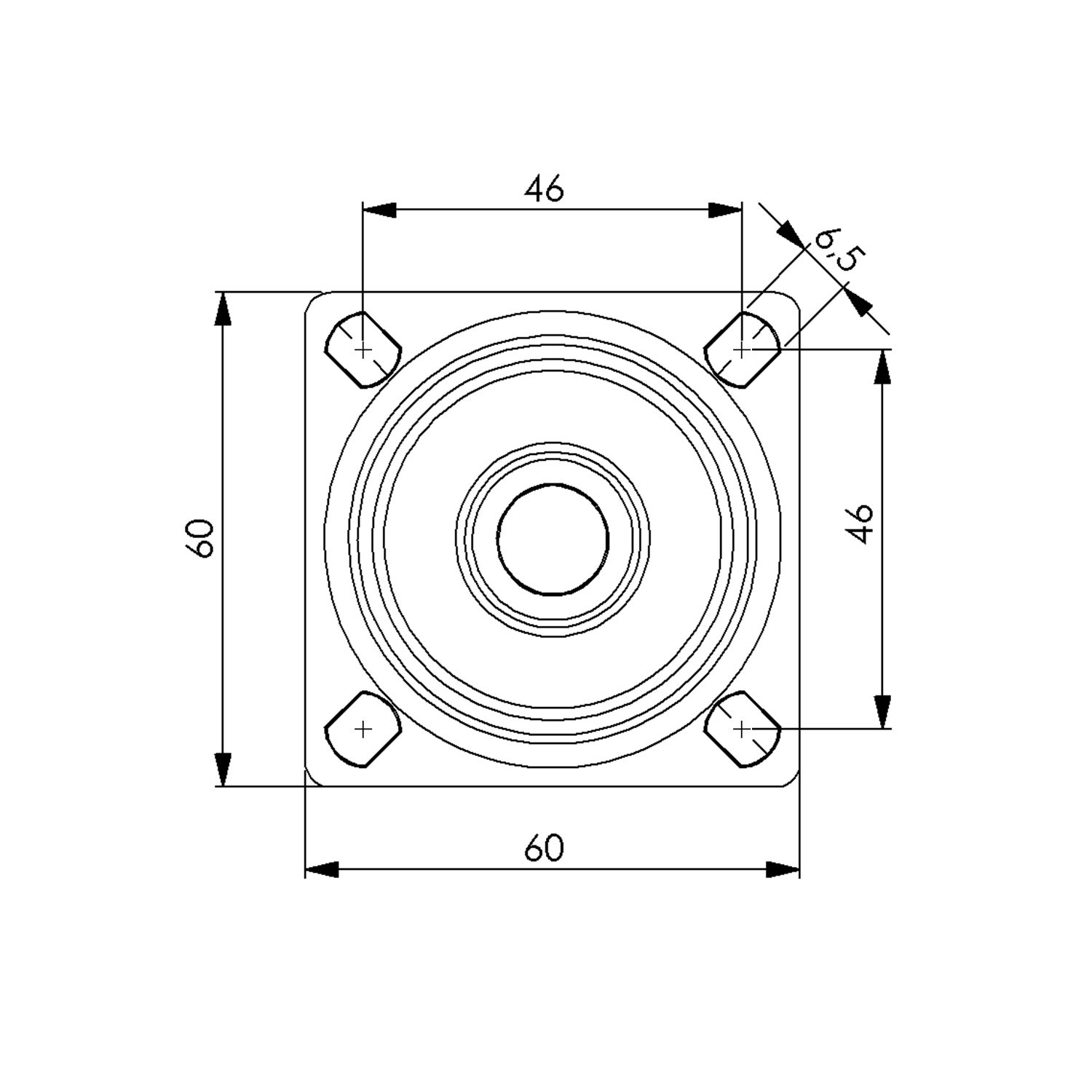 sketch Swivel bracket 100 mm, total stop brake