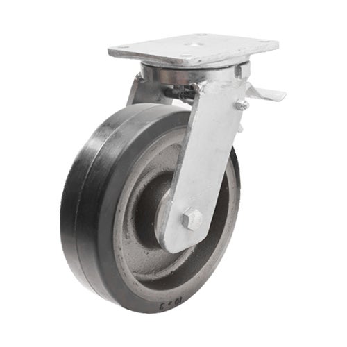 Braked castor 250 mm, total stop brake, elastic ru